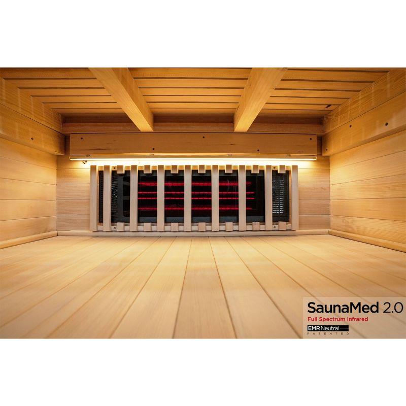 SaunaMed 2 Person Full Spectrum Infrared Hemlock Domestic Indoor Sauna - EMR Neutral - 13A Plug & Play