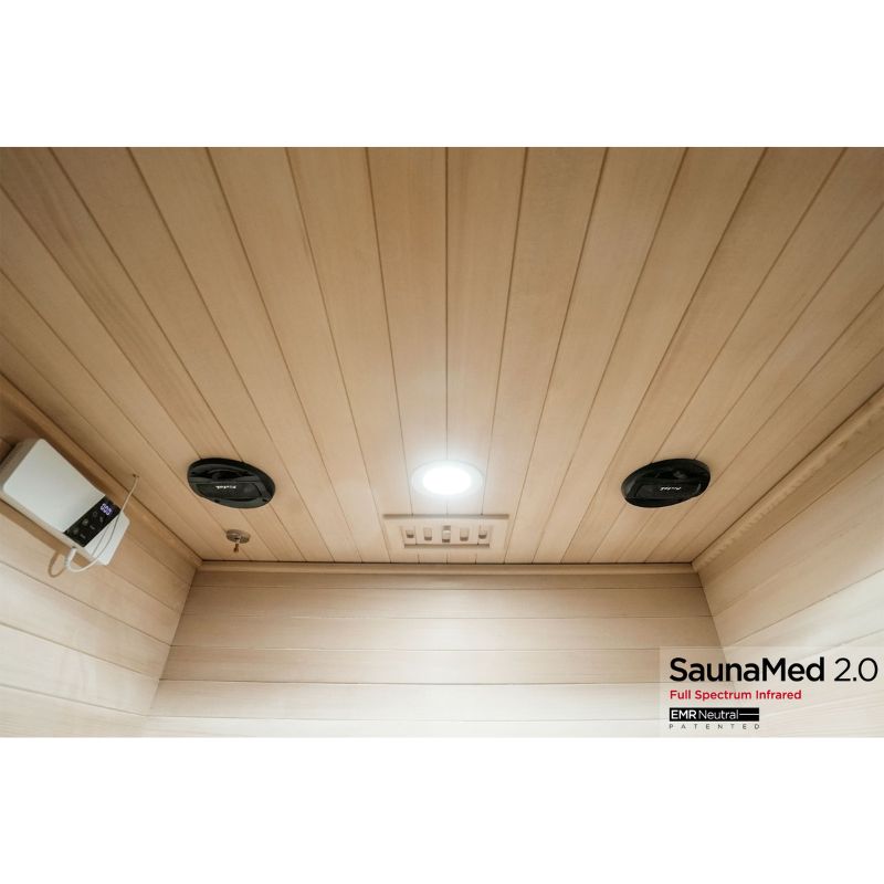SaunaMed 2 Person Full Spectrum Infrared Hemlock Domestic Indoor Sauna - EMR Neutral - 13A Plug & Play
