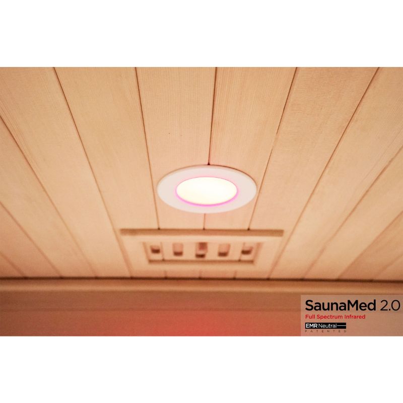 SaunaMed 2 Person Full Spectrum Infrared Hemlock Domestic Indoor Sauna - EMR Neutral - 13A Plug & Play