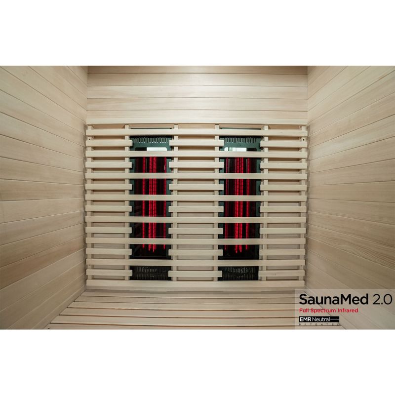 SaunaMed 2 Person Full Spectrum Infrared Hemlock Domestic Indoor Sauna - EMR Neutral - 13A Plug & Play