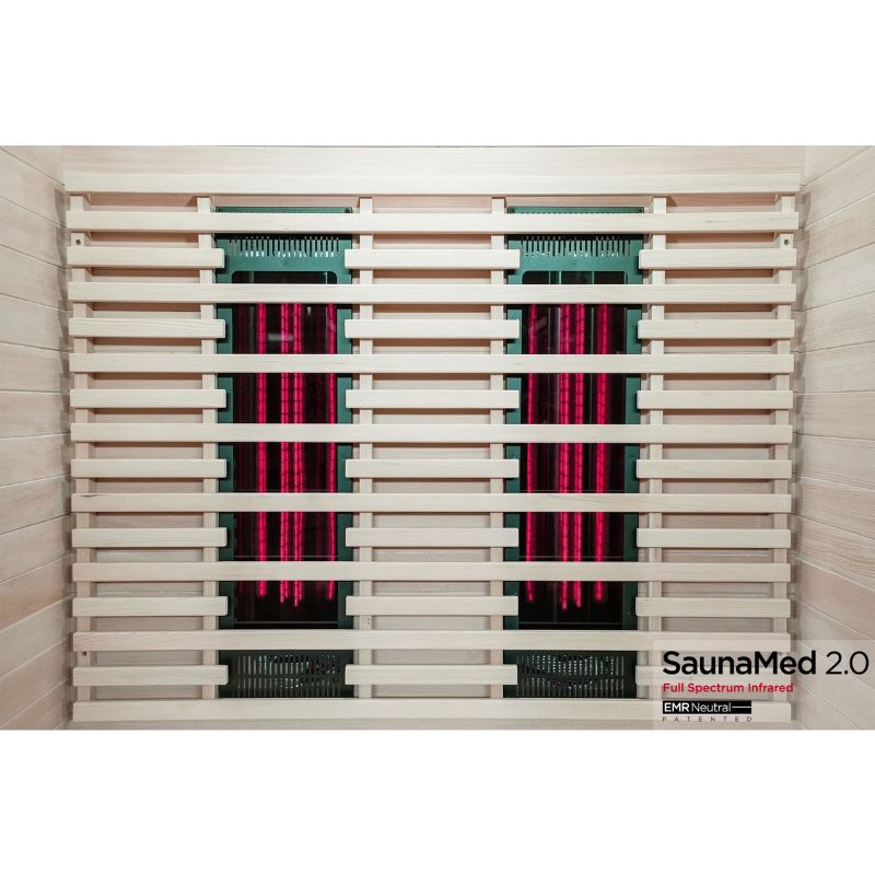 SaunaMed 2 Person Full Spectrum Infrared Hemlock Domestic Indoor Sauna - EMR Neutral - 13A Plug & Play
