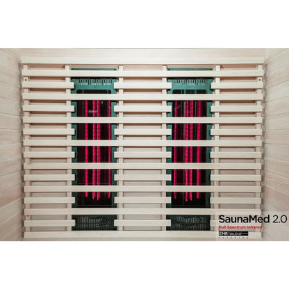 SaunaMed 2 Person Full Spectrum Infrared Hemlock Domestic Indoor Sauna - EMR Neutral - 13A Plug & Play