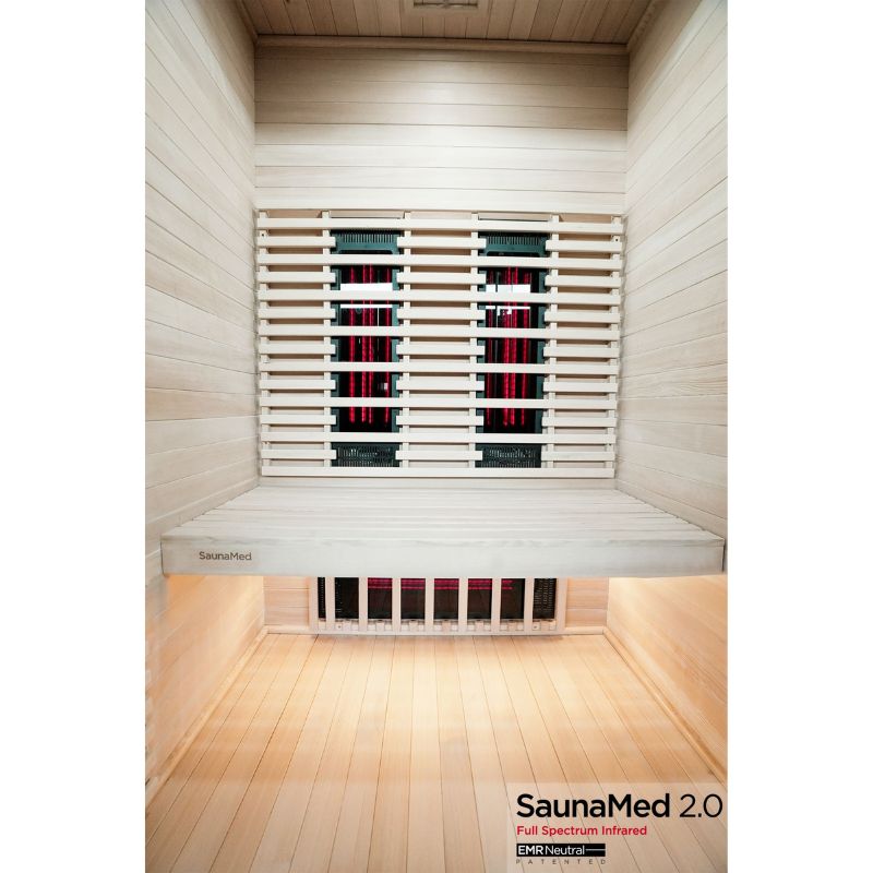 SaunaMed 2 Person Full Spectrum Infrared Hemlock Domestic Indoor Sauna - EMR Neutral - 13A Plug & Play
