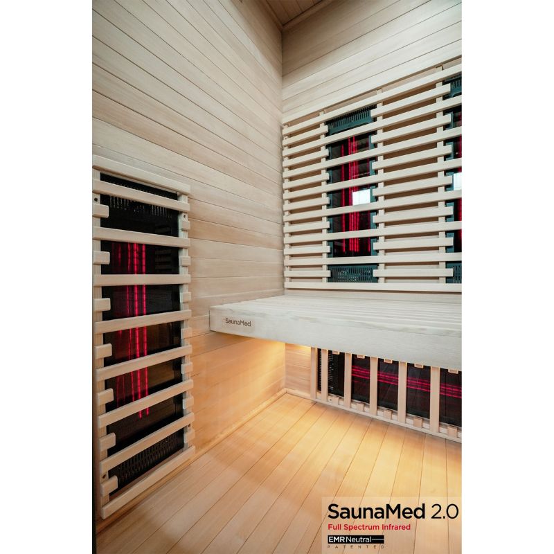 SaunaMed 2 Person Full Spectrum Infrared Hemlock Domestic Indoor Sauna - EMR Neutral - 13A Plug & Play