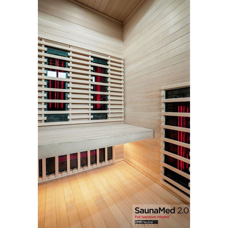 SaunaMed 2 Person Full Spectrum Infrared Hemlock Domestic Indoor Sauna - EMR Neutral - 13A Plug & Play