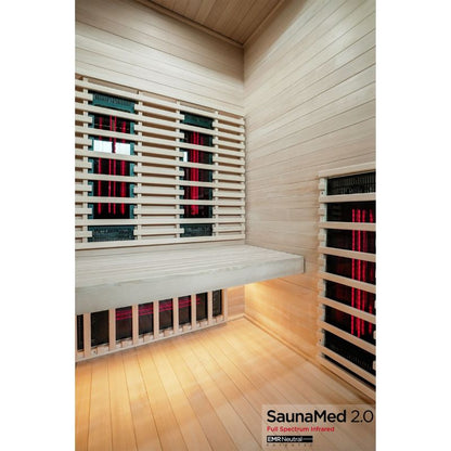 SaunaMed 2 Person Full Spectrum Infrared Hemlock Domestic Indoor Sauna - EMR Neutral - 13A Plug & Play