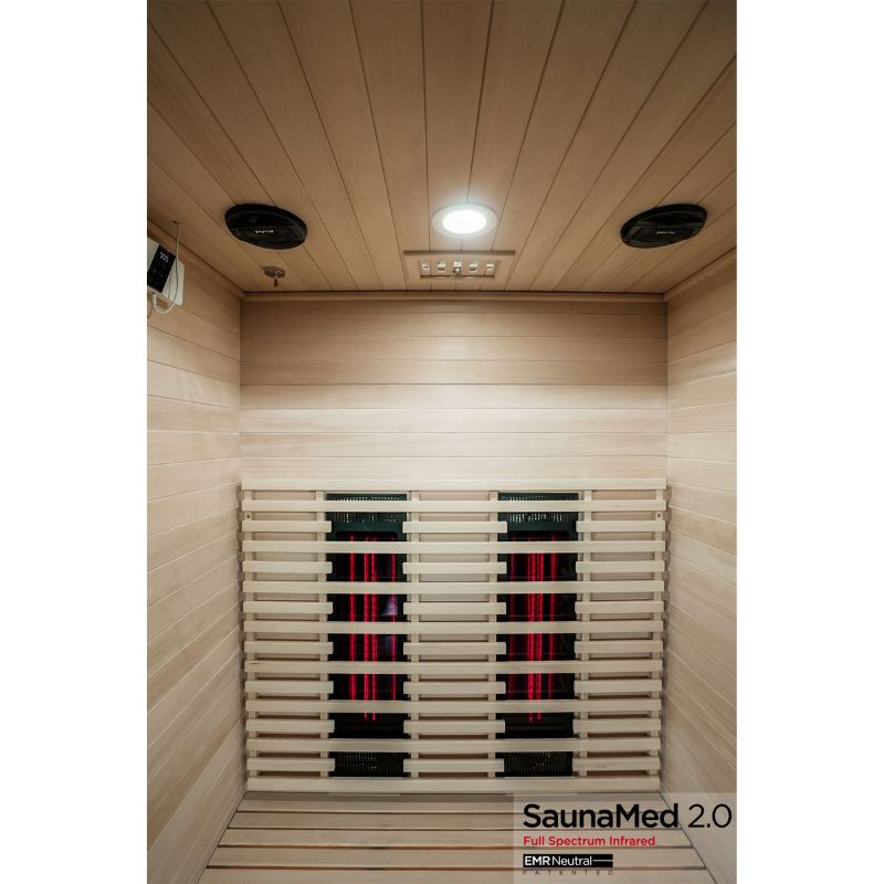 SaunaMed 2 Person Full Spectrum Infrared Hemlock Domestic Indoor Sauna - EMR Neutral - 13A Plug & Play