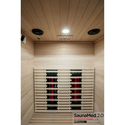 SaunaMed 2 Person Full Spectrum Infrared Hemlock Domestic Indoor Sauna - EMR Neutral - 13A Plug & Play
