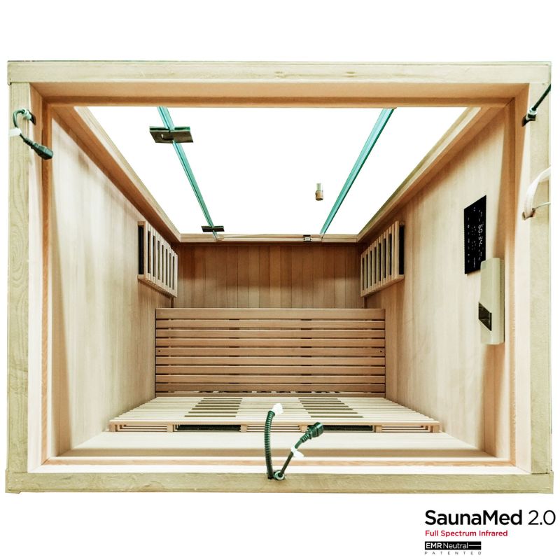 SaunaMed 2 Person Full Spectrum Infrared Hemlock Domestic Indoor Sauna - EMR Neutral - 13A Plug & Play