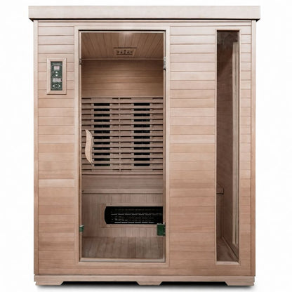 SaunaMed 3 Person Classic Hemlock FAR Infrared Domestic Indoor Sauna - EMR Neutral - 13A Plug & Play
