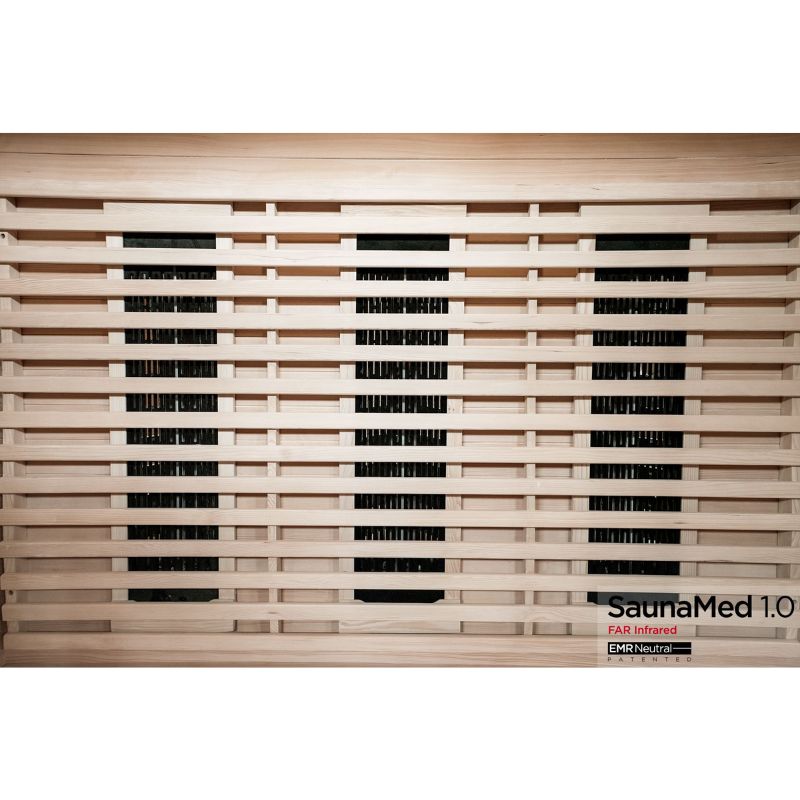 SaunaMed 3 Person Classic Hemlock FAR Infrared Domestic Indoor Sauna - EMR Neutral - 13A Plug & Play