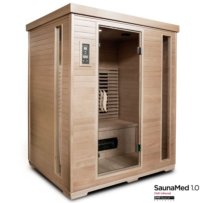 SaunaMed 3 Person Classic Hemlock FAR Infrared Domestic Indoor Sauna - EMR Neutral - 13A Plug & Play