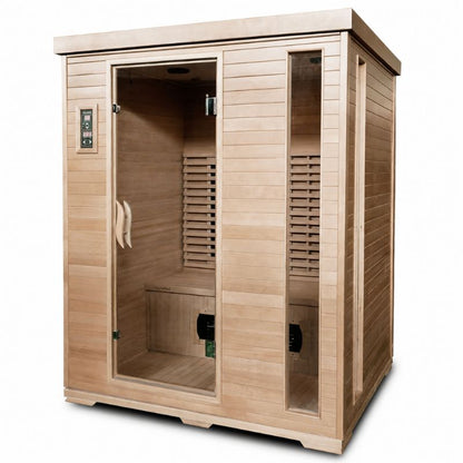 SaunaMed 3 Person Classic Hemlock FAR Infrared Domestic Indoor Sauna - EMR Neutral - 13A Plug & Play