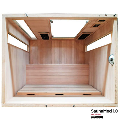 SaunaMed 3 Person Classic Hemlock FAR Infrared Domestic Indoor Sauna - EMR Neutral - 13A Plug & Play