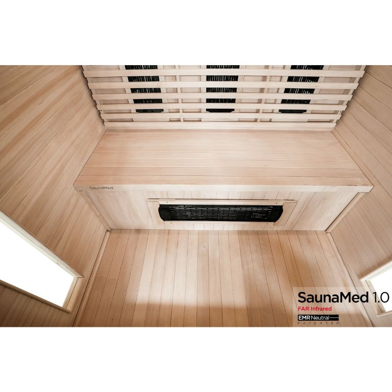 SaunaMed 3 Person Classic Hemlock FAR Infrared Domestic Indoor Sauna - EMR Neutral - 13A Plug & Play