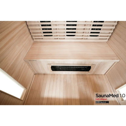 SaunaMed 3 Person Classic Hemlock FAR Infrared Domestic Indoor Sauna - EMR Neutral - 13A Plug & Play