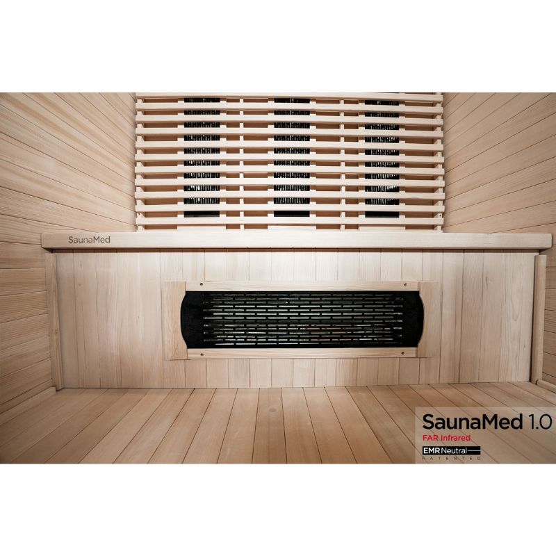 SaunaMed 3 Person Classic Hemlock FAR Infrared Domestic Indoor Sauna - EMR Neutral - 13A Plug & Play