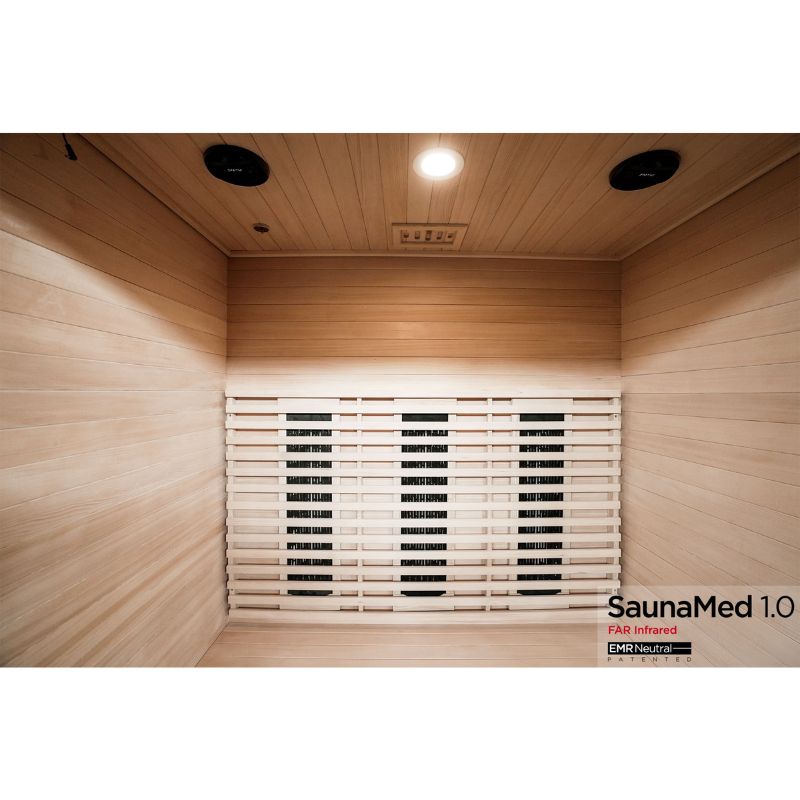 SaunaMed 3 Person Classic Hemlock FAR Infrared Domestic Indoor Sauna - EMR Neutral - 13A Plug & Play