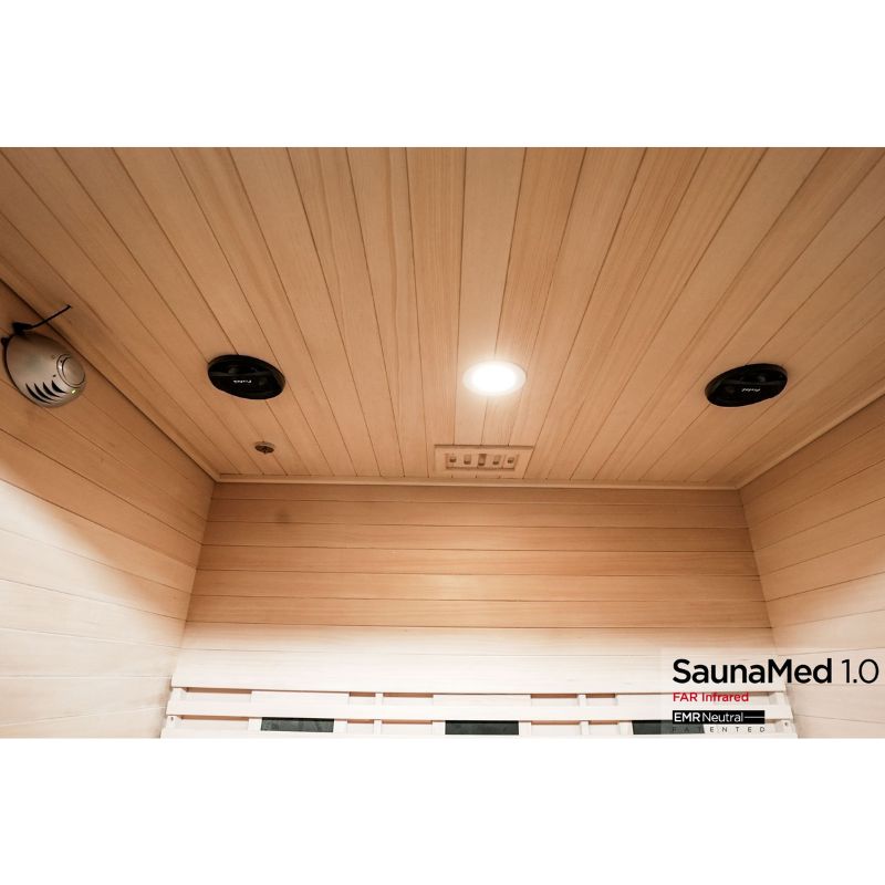 SaunaMed 3 Person Classic Hemlock FAR Infrared Domestic Indoor Sauna - EMR Neutral - 13A Plug & Play