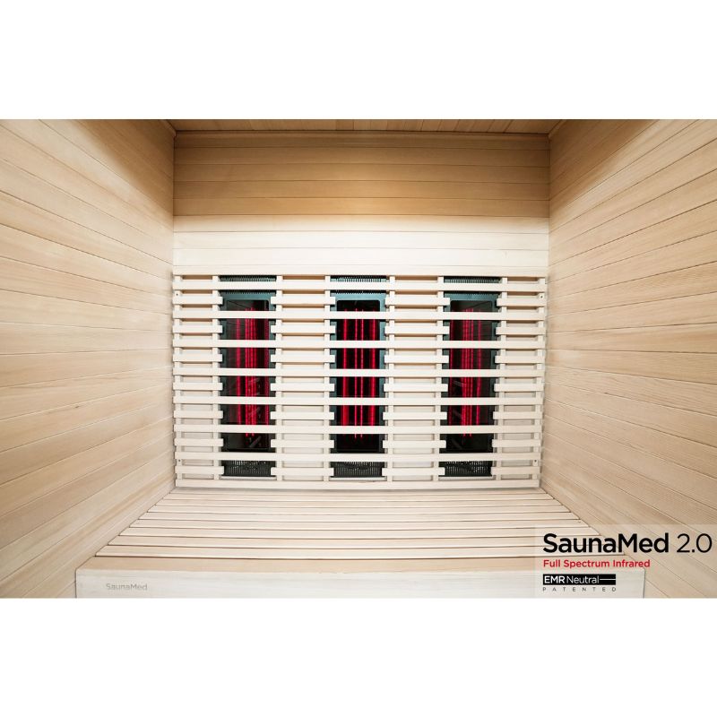 SaunaMed 3 Person Full Spectrum Infrared Hemlock Domestic Indoor Sauna - EMR Neutral - 13A Plug & Play