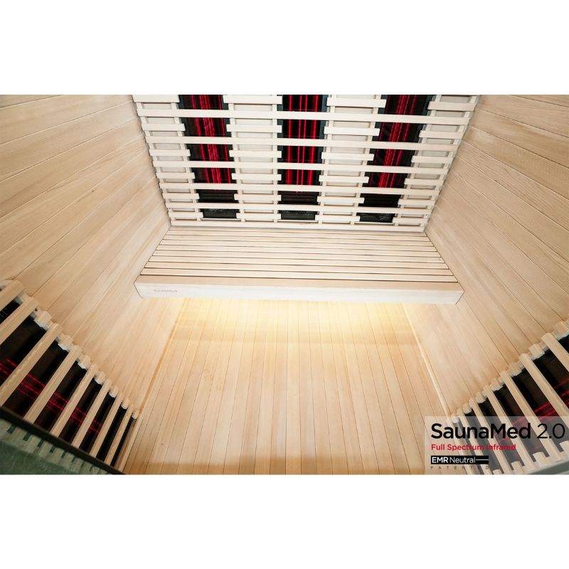 SaunaMed 3 Person Full Spectrum Infrared Hemlock Domestic Indoor Sauna - EMR Neutral - 13A Plug & Play