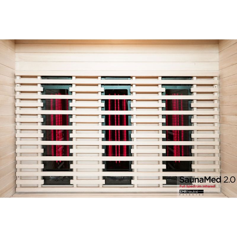 SaunaMed 3 Person Full Spectrum Infrared Hemlock Domestic Indoor Sauna - EMR Neutral - 13A Plug & Play