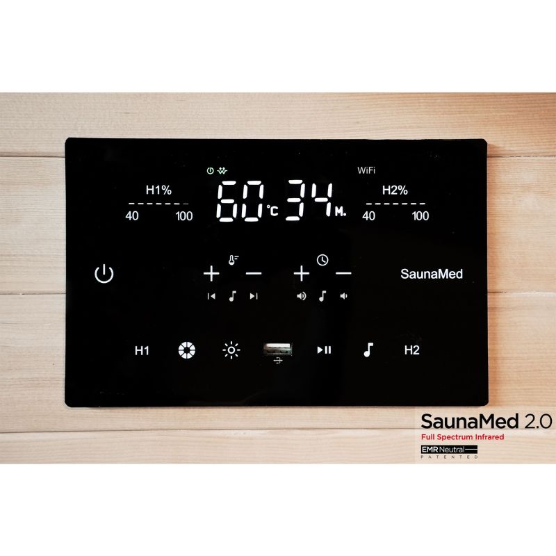 SaunaMed 3 Person Full Spectrum Infrared Hemlock Domestic Indoor Sauna - EMR Neutral - 13A Plug & Play