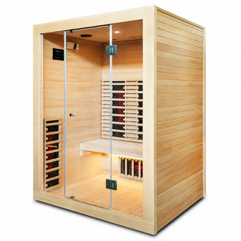 SaunaMed 3 Person Full Spectrum Infrared Hemlock Domestic Indoor Sauna - EMR Neutral - 13A Plug & Play