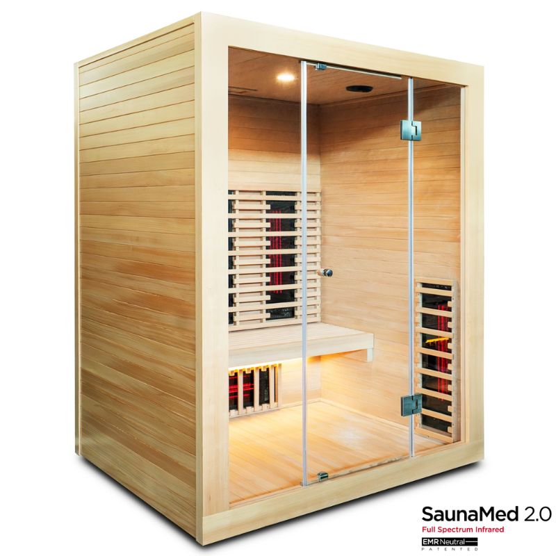 SaunaMed 3 Person Full Spectrum Infrared Hemlock Domestic Indoor Sauna - EMR Neutral - 13A Plug & Play
