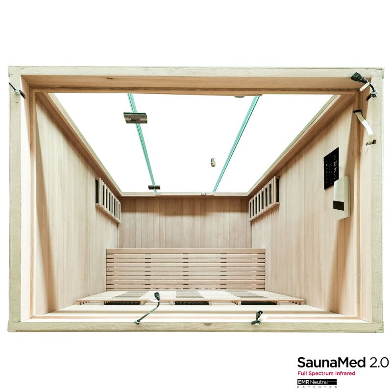 SaunaMed 3 Person Full Spectrum Infrared Hemlock Domestic Indoor Sauna - EMR Neutral - 13A Plug & Play