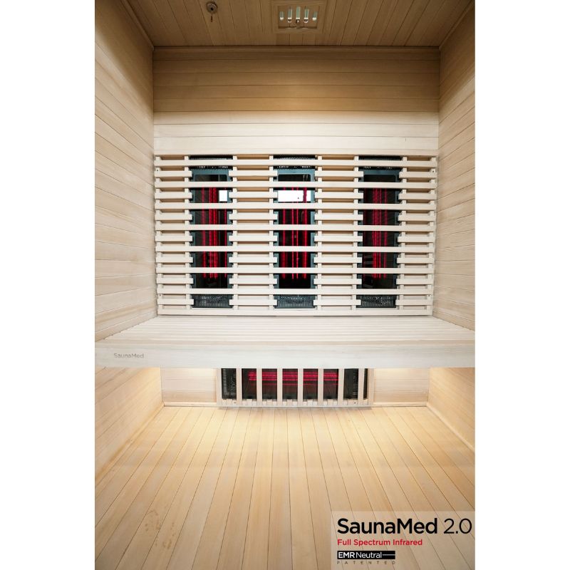 SaunaMed 3 Person Full Spectrum Infrared Hemlock Domestic Indoor Sauna - EMR Neutral - 13A Plug & Play