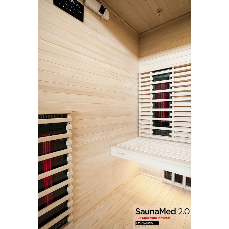 SaunaMed 3 Person Full Spectrum Infrared Hemlock Domestic Indoor Sauna - EMR Neutral - 13A Plug & Play