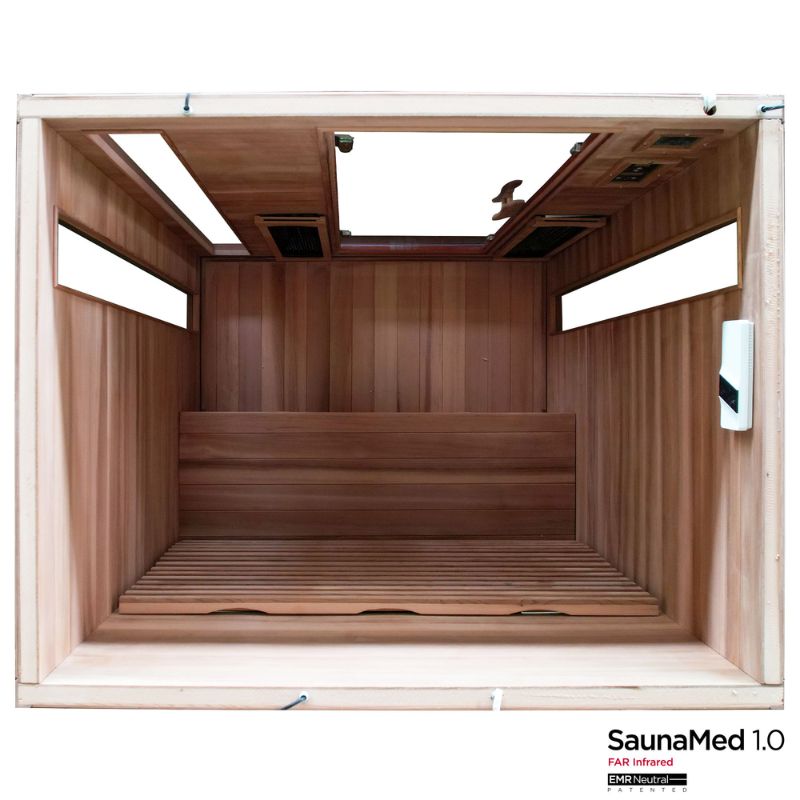 SaunaMed 3 Person Luxury Cedar FAR Infrared Domestic Indoor Sauna - EMR Neutral - 13A Plug & Play