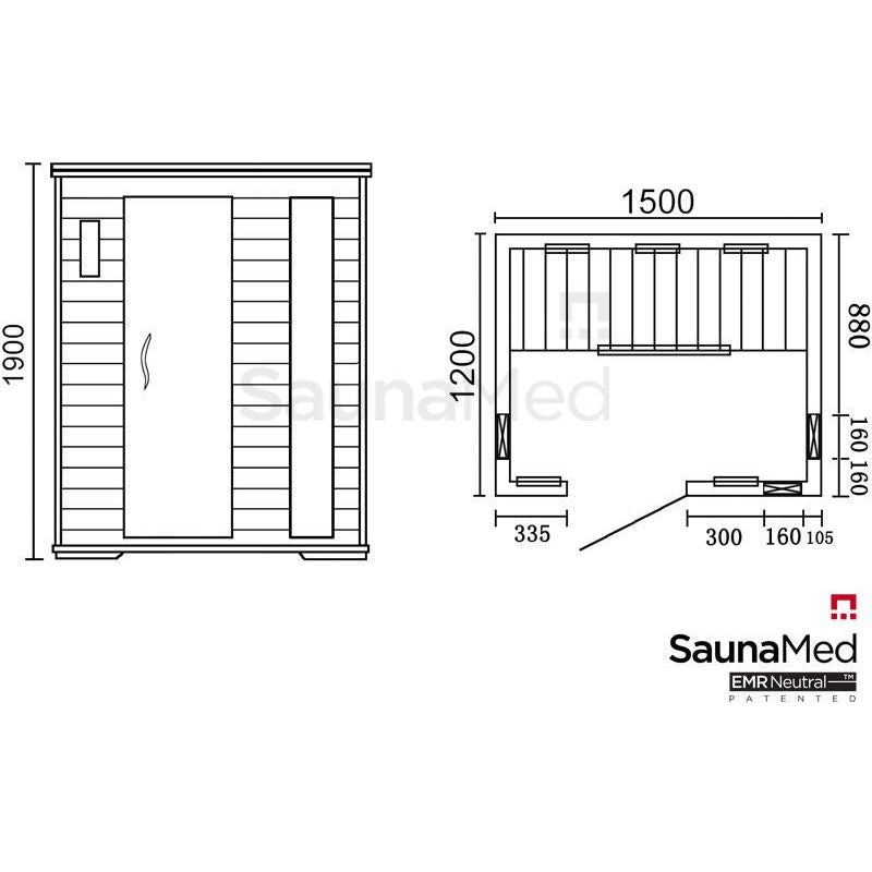 SaunaMed 3 Person Luxury Cedar FAR Infrared Domestic Indoor Sauna - EMR Neutral - 13A Plug & Play