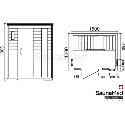 SaunaMed 3 Person Luxury Cedar FAR Infrared Domestic Indoor Sauna - EMR Neutral - 13A Plug & Play