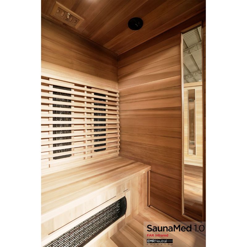 SaunaMed 3 Person Luxury Cedar FAR Infrared Domestic Indoor Sauna - EMR Neutral - 13A Plug & Play