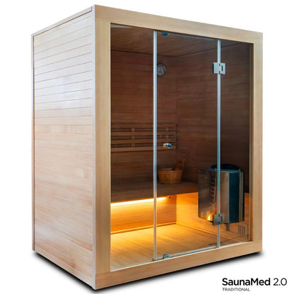 SaunaMed 3 Person Traditional Hemlock Domestic Indoor Sauna