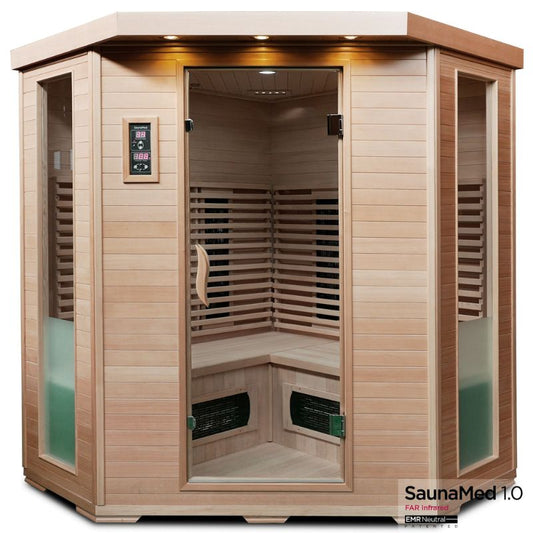 SaunaMed 4-5 Person Classic Hemlock FAR Infrared Domestic Indoor Sauna - EMR Neutral - 13A Plug & Play