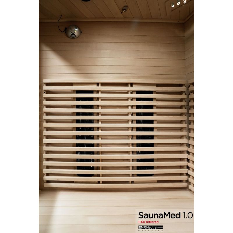 SaunaMed 4-5 Person Classic Hemlock FAR Infrared Domestic Indoor Sauna - EMR Neutral - 13A Plug & Play
