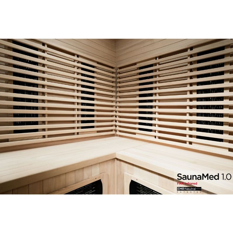 SaunaMed 4-5 Person Classic Hemlock FAR Infrared Domestic Indoor Sauna - EMR Neutral - 13A Plug & Play