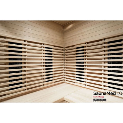 SaunaMed 4-5 Person Classic Hemlock FAR Infrared Domestic Indoor Sauna - EMR Neutral - 13A Plug & Play