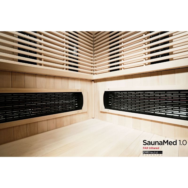 SaunaMed 4-5 Person Classic Hemlock FAR Infrared Domestic Indoor Sauna - EMR Neutral - 13A Plug & Play