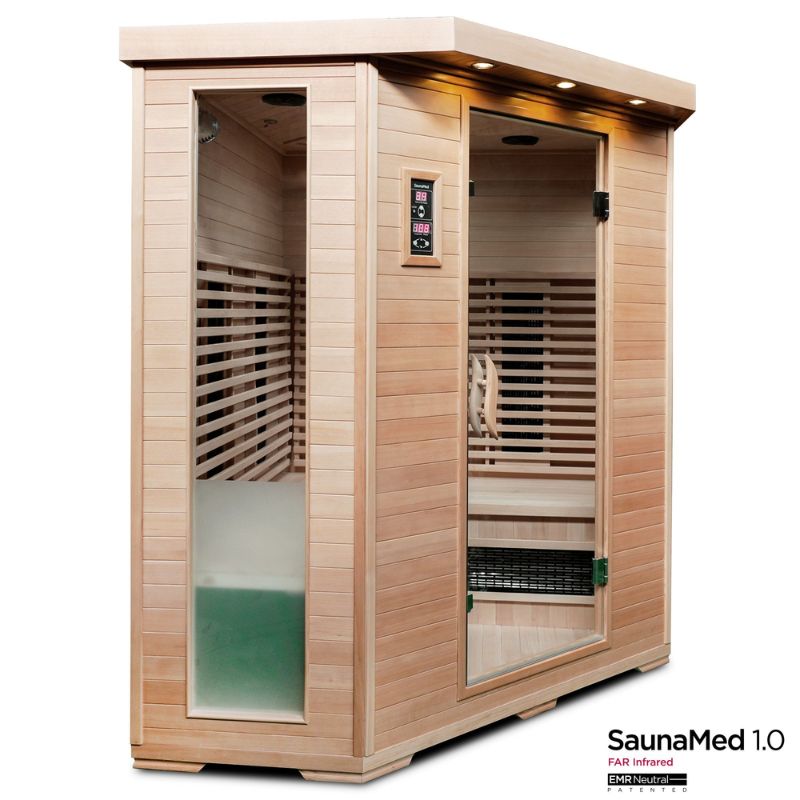 SaunaMed 4-5 Person Classic Hemlock FAR Infrared Domestic Indoor Sauna - EMR Neutral - 13A Plug & Play