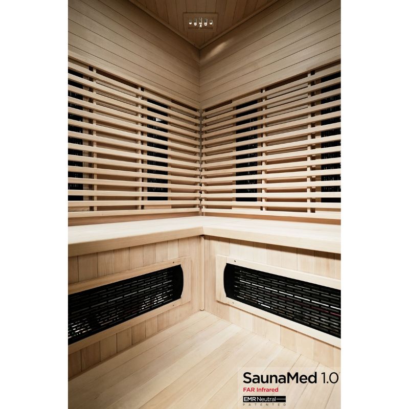 SaunaMed 4-5 Person Classic Hemlock FAR Infrared Domestic Indoor Sauna - EMR Neutral - 13A Plug & Play