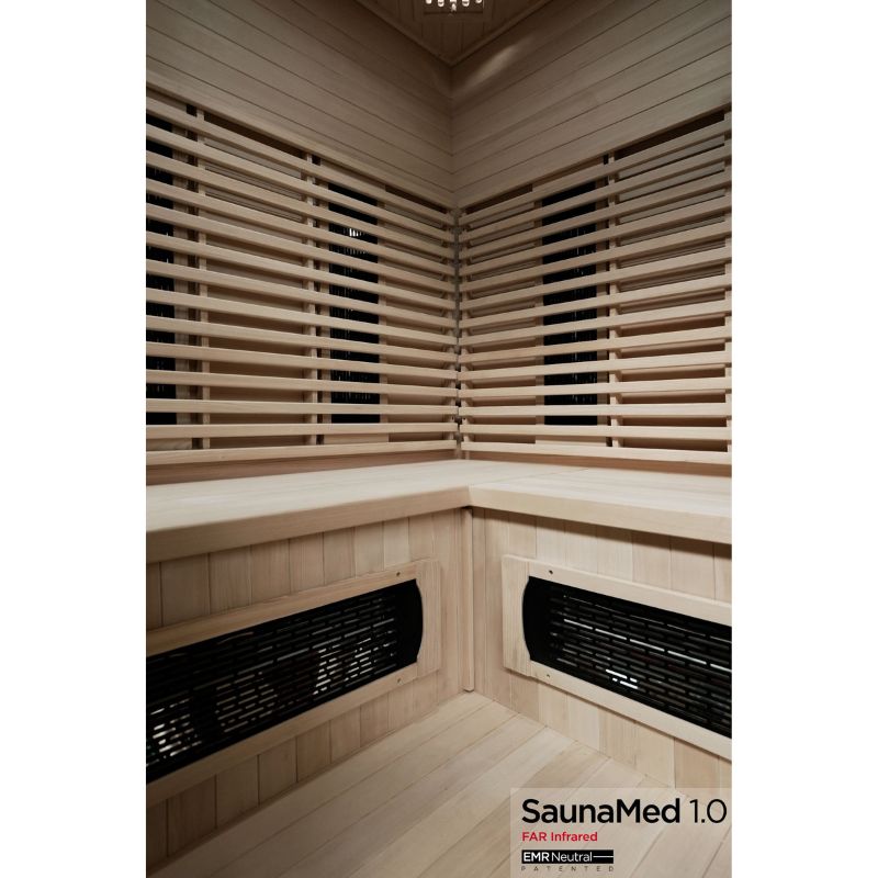 SaunaMed 4-5 Person Classic Hemlock FAR Infrared Domestic Indoor Sauna - EMR Neutral - 13A Plug & Play