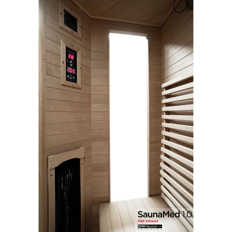 SaunaMed 4-5 Person Classic Hemlock FAR Infrared Domestic Indoor Sauna - EMR Neutral - 13A Plug & Play