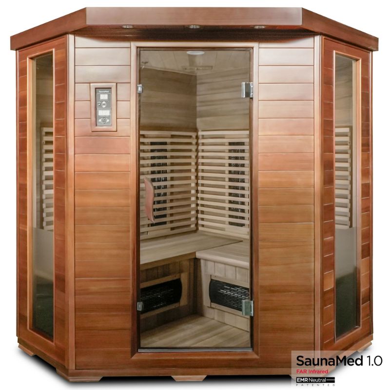SaunaMed 4 - 5 Person Luxury Cedar FAR Infrared Domestic Indoor Sauna - EMR Neutral - 13A Plug & Play