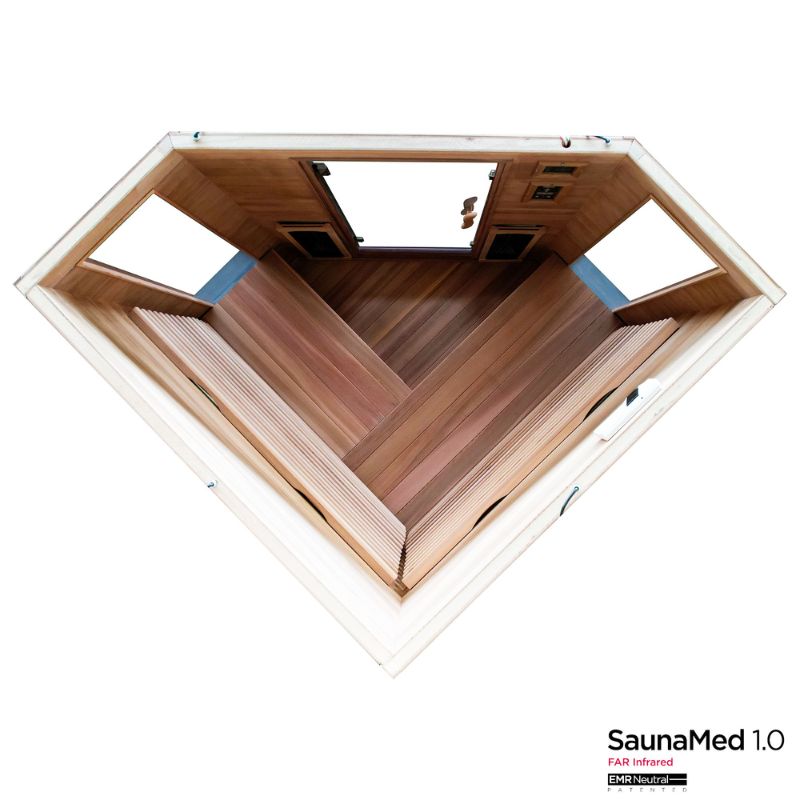 SaunaMed 4 - 5 Person Luxury Cedar FAR Infrared Domestic Indoor Sauna - EMR Neutral - 13A Plug & Play