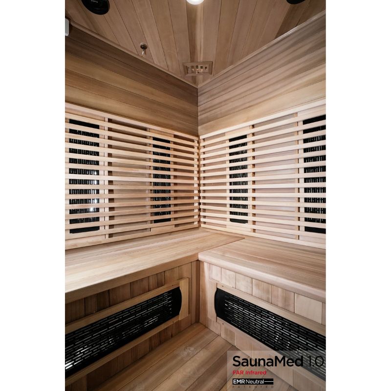 SaunaMed 4 - 5 Person Luxury Cedar FAR Infrared Domestic Indoor Sauna - EMR Neutral - 13A Plug & Play