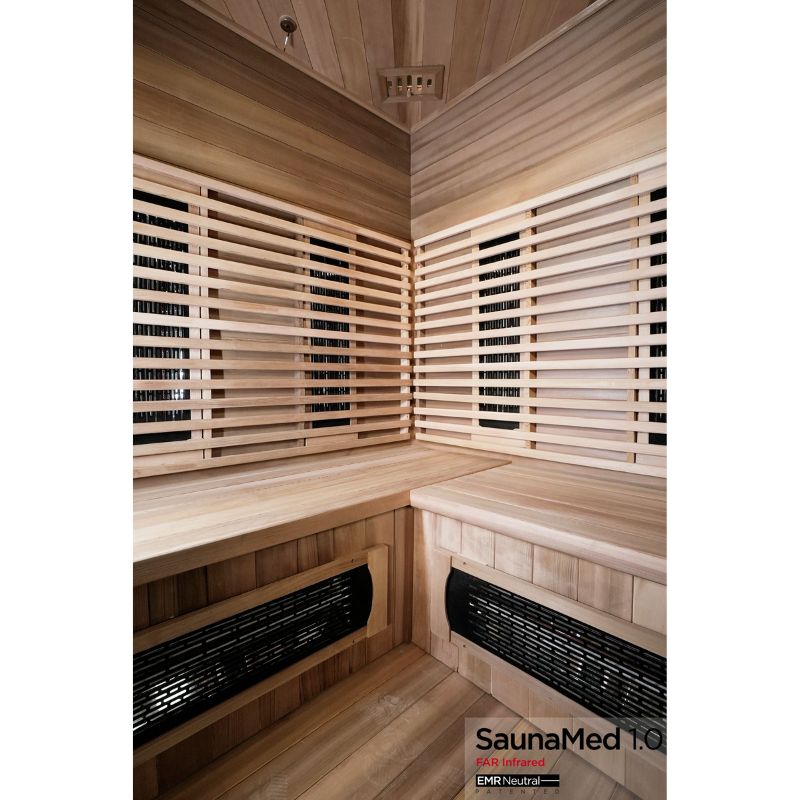 SaunaMed 4 - 5 Person Luxury Cedar FAR Infrared Domestic Indoor Sauna - EMR Neutral - 13A Plug & Play